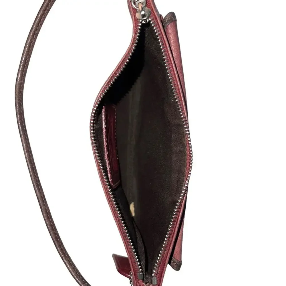 VINTAGE COACH Clutch Bag Y2K Red Leather Clutch Brown Trim Wristlet 744-23